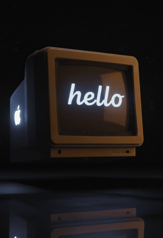 Computer displaying hello